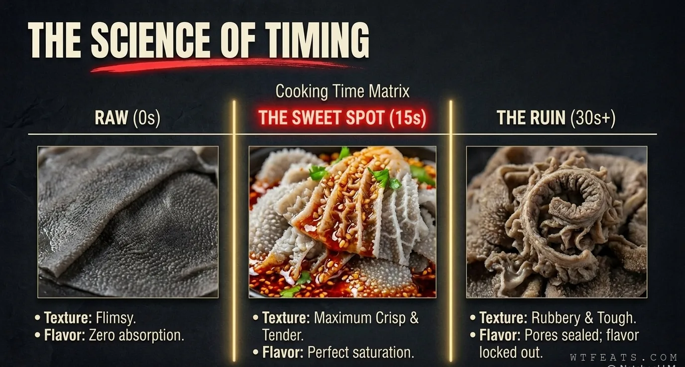 The craft: the science of timing máo dù — raw at zero seconds, sweet spot at fifteen, ruin at thirty-plus