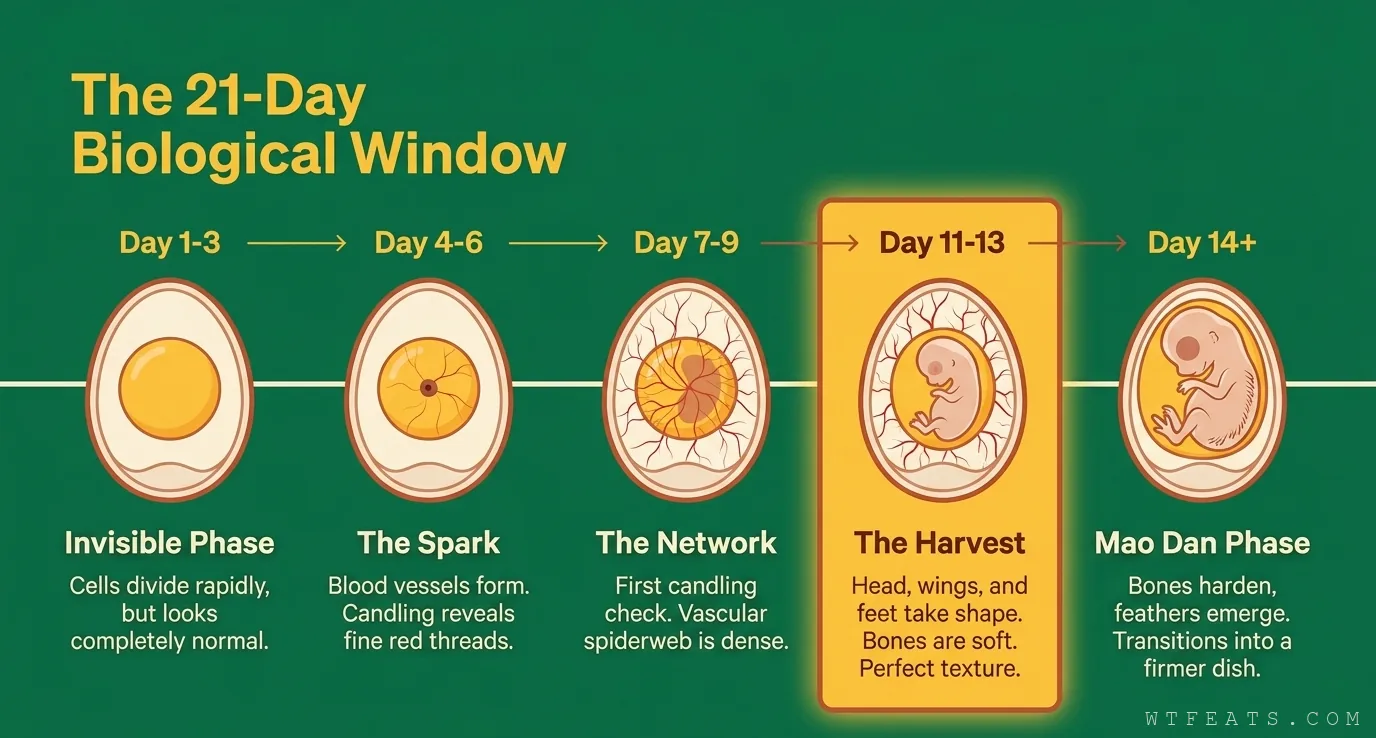 The 21-day biological window: five stages from invisible phase to the day 11-13 harvest to the mao dan phase
