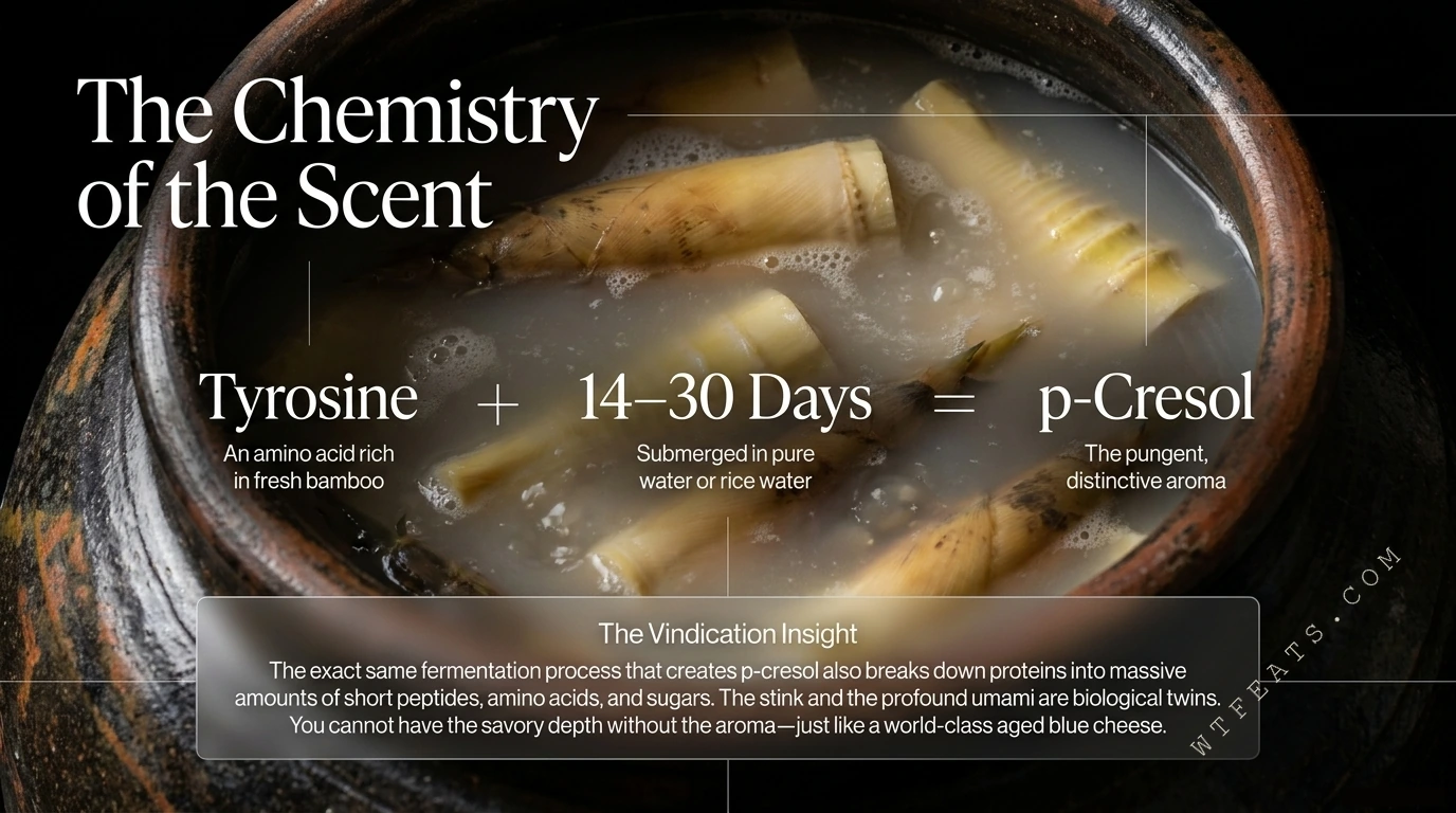 The Chemistry of the Scent — tyrosine plus 14 to 30 days of fermentation equals p-cresol