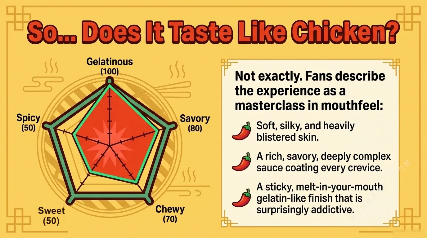 Taste radar chart: gelatinous, savory, chewy, spicy, sweet