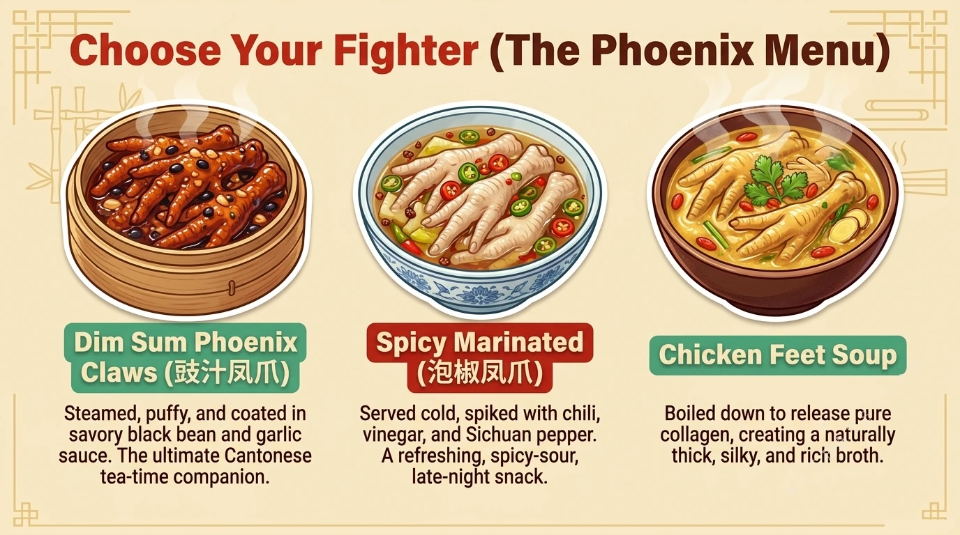 The Phoenix Menu: dim sum phoenix claws, spicy marinated, and chicken feet soup
