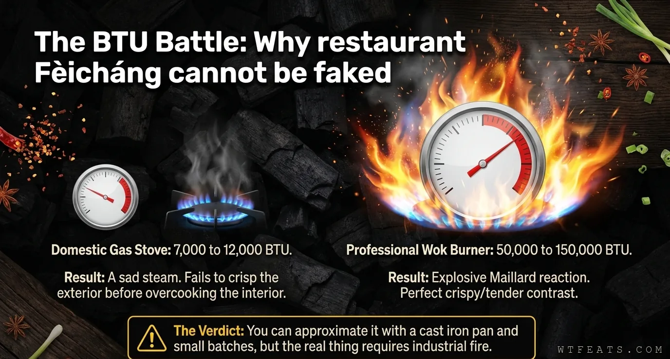 The BTU battle: seven to twelve thousand BTU at home versus fifty to one hundred fifty thousand BTU in a professional kitchen