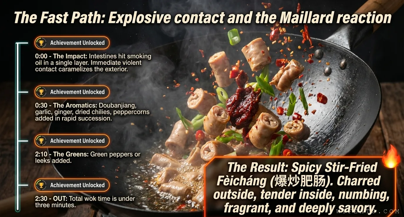 The fast path: explosive contact, the Maillard reaction, aromatics added in rapid succession, under three minutes total