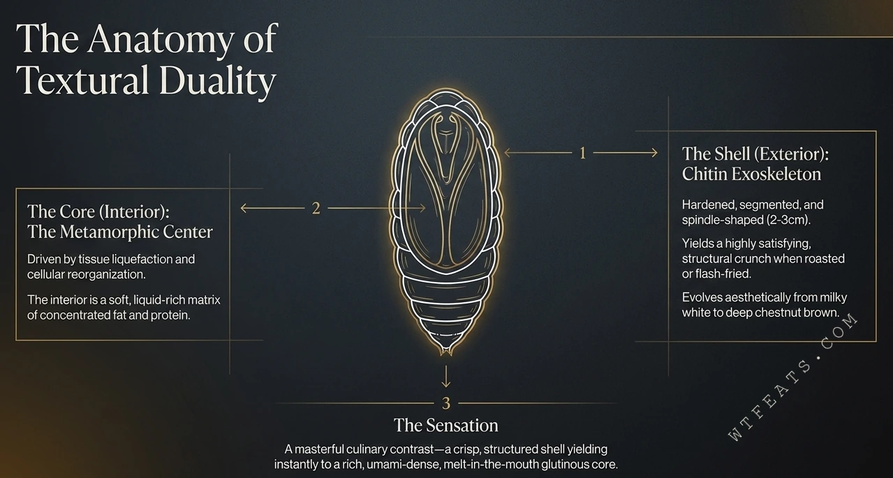 The anatomy of textural duality — silkworm pupa cross-section