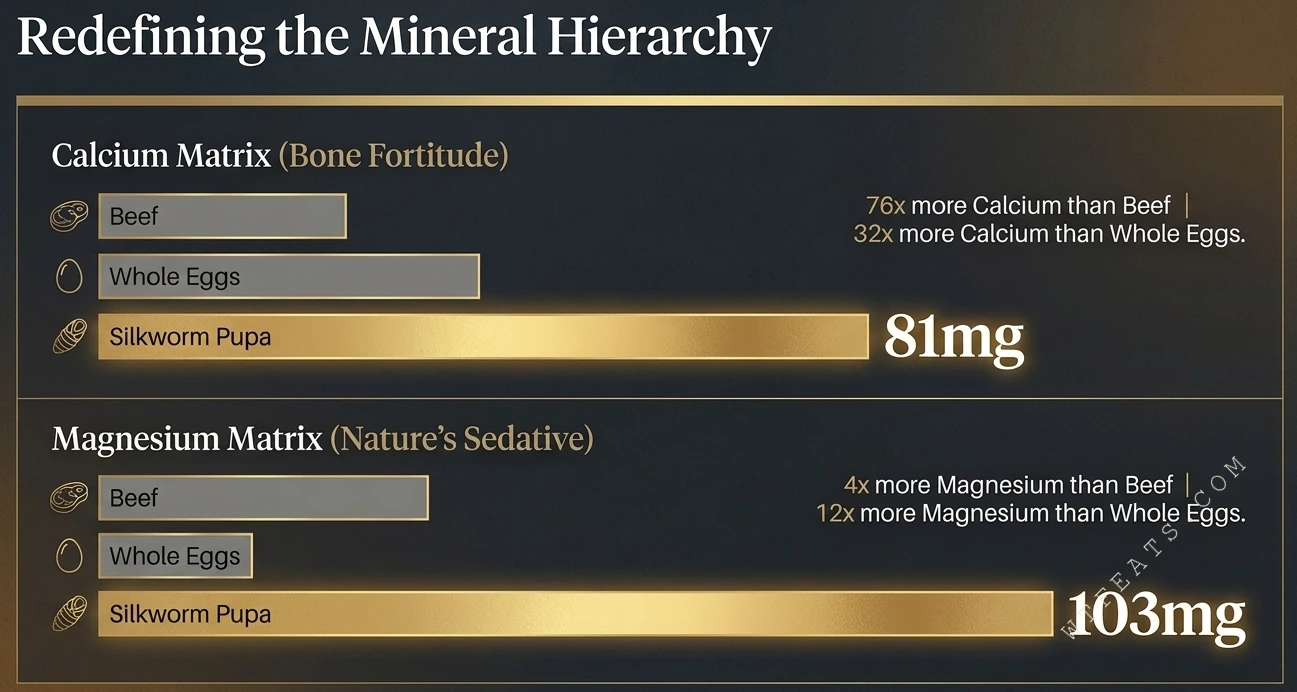Silkworm pupa mineral comparison chart — calcium and magnesium matrices