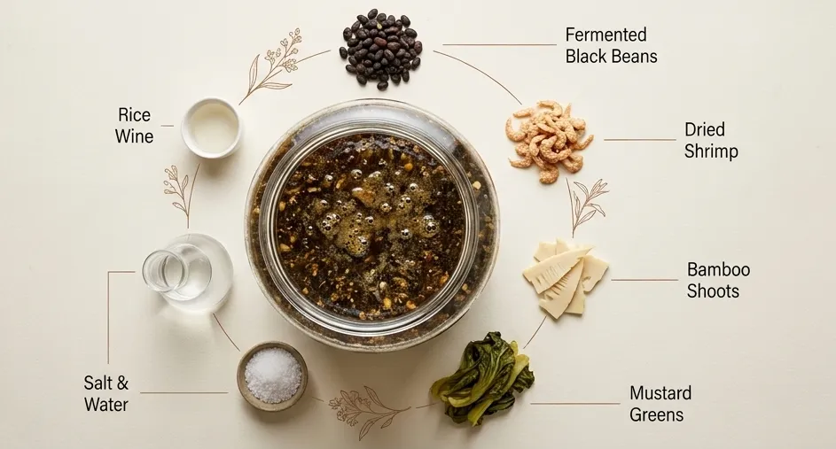 Fermentation begins with a carefully prepared, plant-based brine.