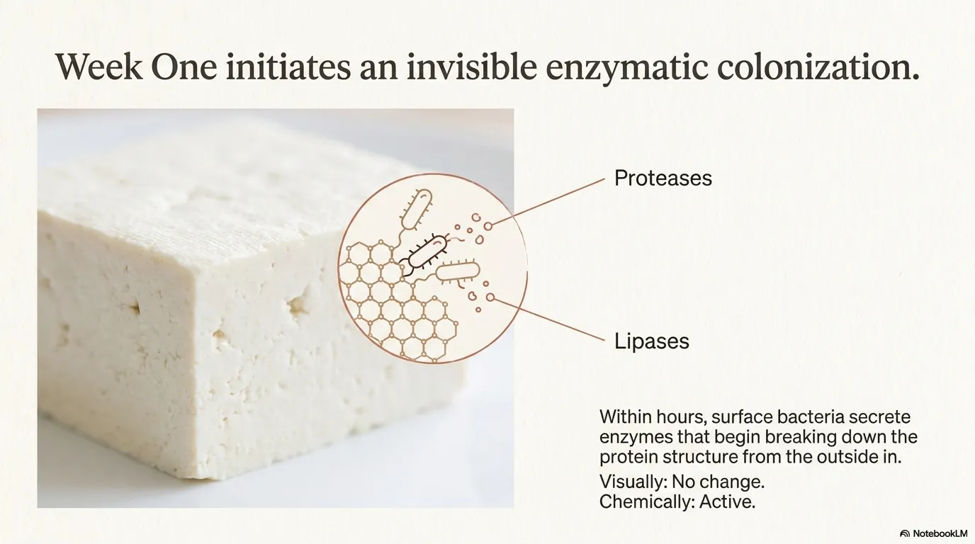 Week one launches an invisible enzymatic colonization.