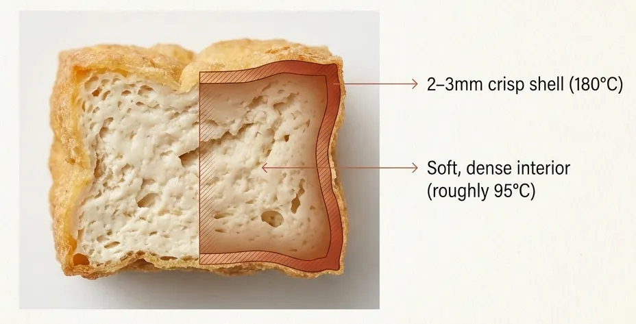 Frying creates precise thermal layering.