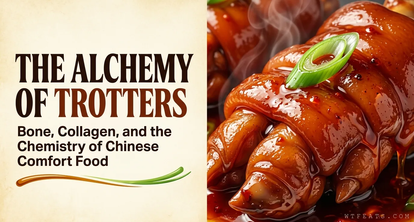 The Alchemy of Trotters title slide with a glossy braised pork trotter