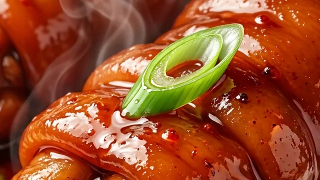 Glossy mahogany braised pork trotters lacquered in reduced soy sauce